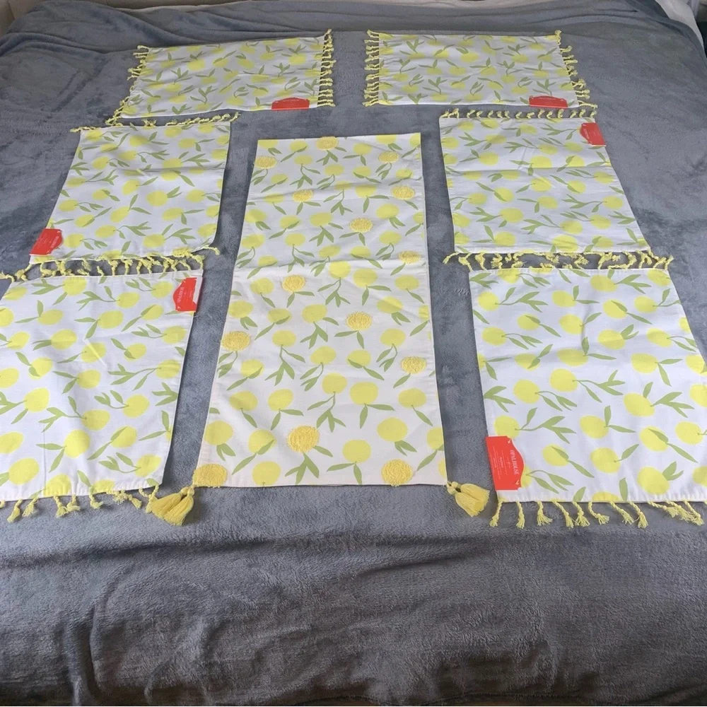 NWT Opal House 6 Placemats & Table Runner Set Of 7 Lemons Cottage Core Retro